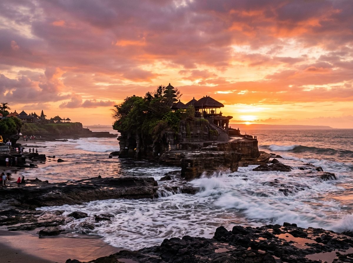 Tanah Lot sea temple at sunset in Bali